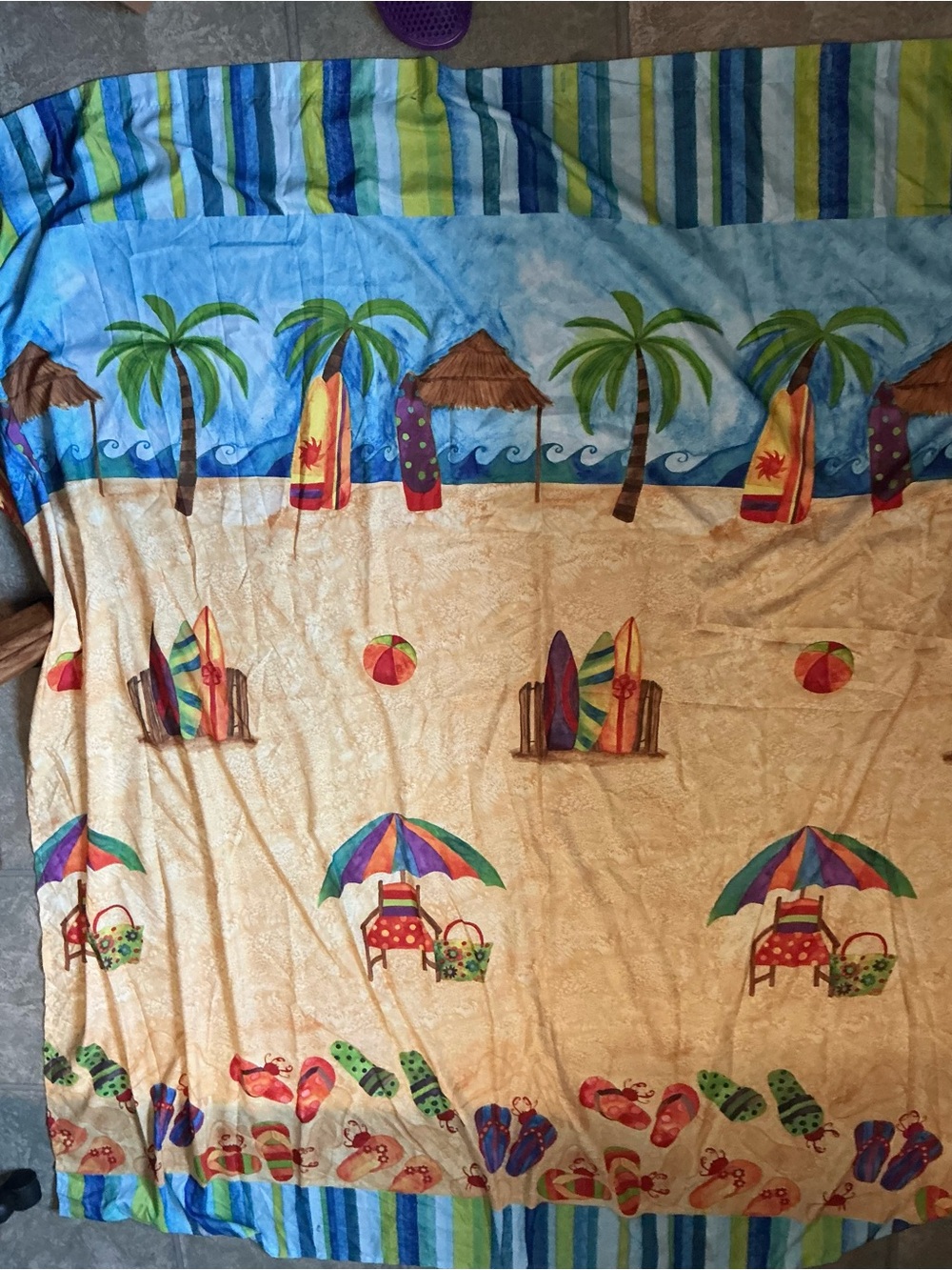 Beach Scene Printed shower curtain - Colorful Surf & Palm Design